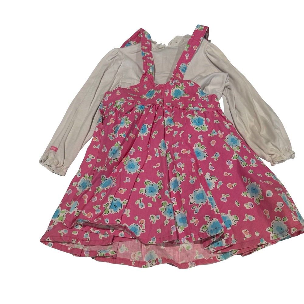 Vintage OshKosh Bgosh Girls Pink Floral Jumper Dress & Lace Collar Blouse Set 6 - Picture 5 of 5